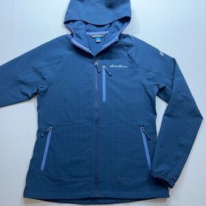 Eddie Bauer First Ascent Jacket Womens Size Small Blue Hooded Thumb Holes Zip Up